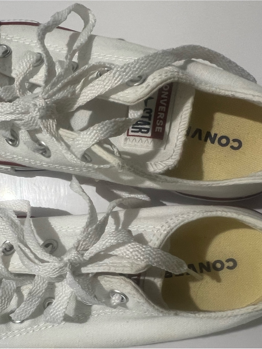 Converse Kids White Low Top Canvas Sneakers with Red Stripe